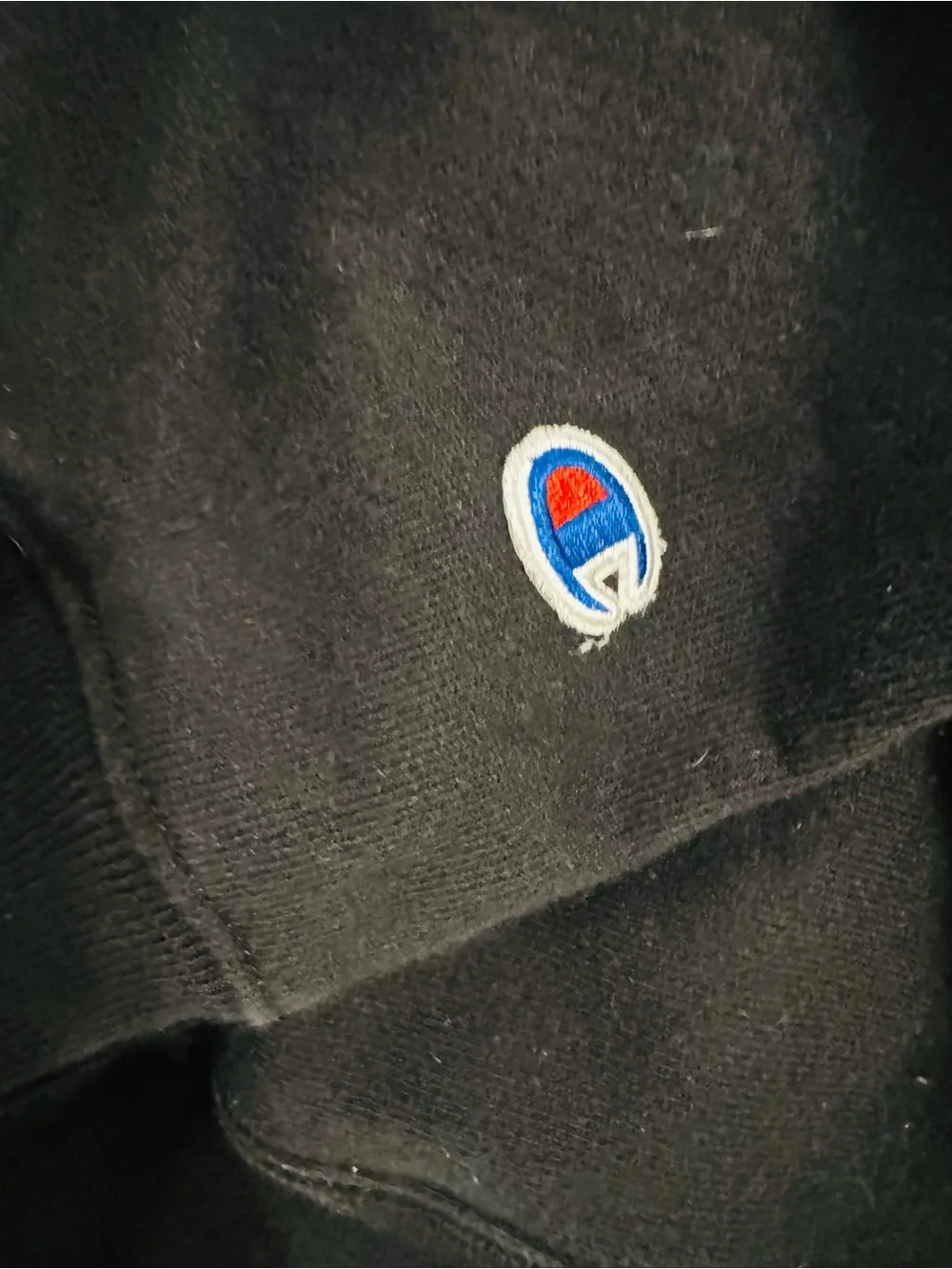 Champion Black Hoodie with Multicolor Patch Logo